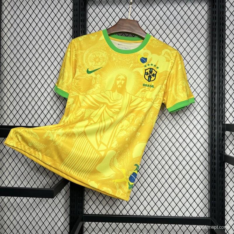2024 Brazil Christ Yellow Goalkeeper Special Jersey