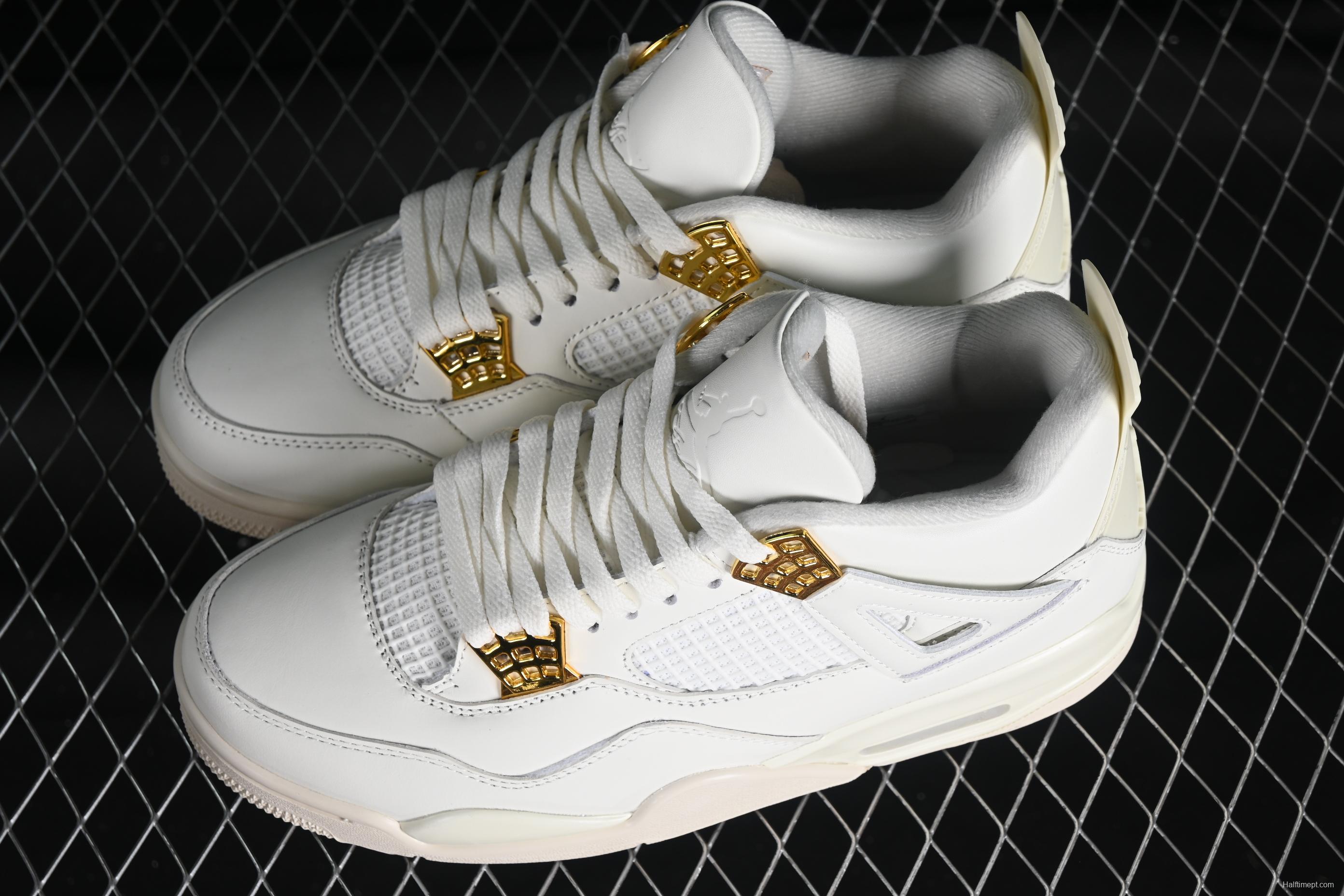 Nike Air Jordan 4 Retro Sneakers with Metallic Gold Accents - AQ9129-170
