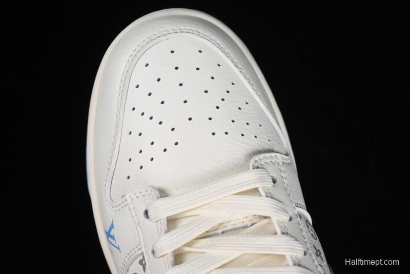 Nike SB Dunk Low LV Collaboration - Beige Blue Double Swoosh Print Anniversary Custom Low-Top Casual Sneakers - CF3688-005