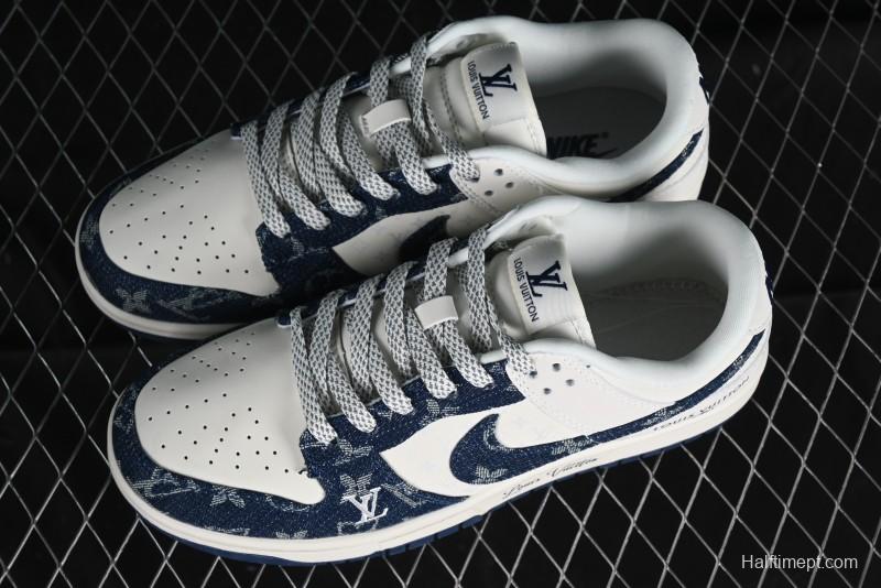 Nike SB Dunk Low LV Collaboration - Dark Blue Denim Anniversary High-End Custom Low-Top Casual Skate Shoes - XP3802-335