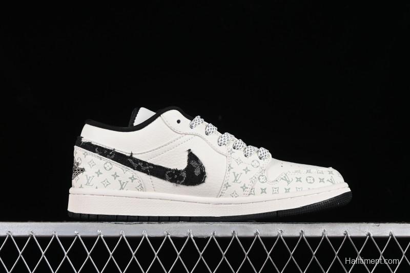 Nike Air Jordan 1 Low LV Collaboration - Black Denim Print Custom High-End Basketball Shoes - SJ9950-006