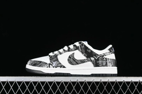 Nike SB Dunk Low LV Collaboration - Black Denim Anniversary High-End Custom Low-Top Casual Skate Shoes - XB3802-351
