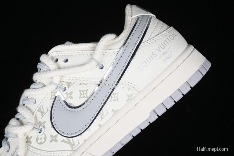 Nike SB Dunk Low LV Collaboration Strap White Grey Check Anniversary High-End Custom Low-Top Casual Skate Shoes - SJ2068-245