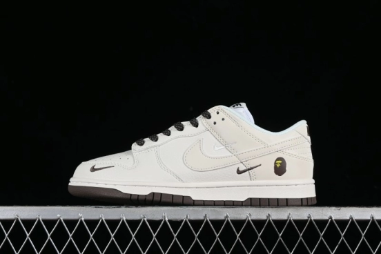 Nike SB Dunk Low BAPE Collaboration Anniversary Edition - White with Brown Swoosh Low-Top Casual Skate Shoes - XD6188-019