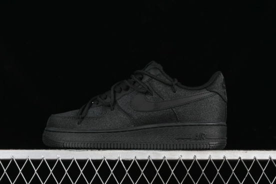 Nike Air Force 1 '07 Low Cleanfit High Street Retro Style All Black Star-Studded Diamond Accents Lace-Up Low-Top Casual Sneakers - ZH0316-030