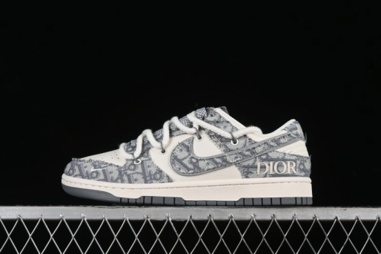 Nike SB Dunk Low Dior Collaboration - Strap Woven Grey Check Anniversary High-End Custom Low-Top Casual Sneakers - SJ2068-285