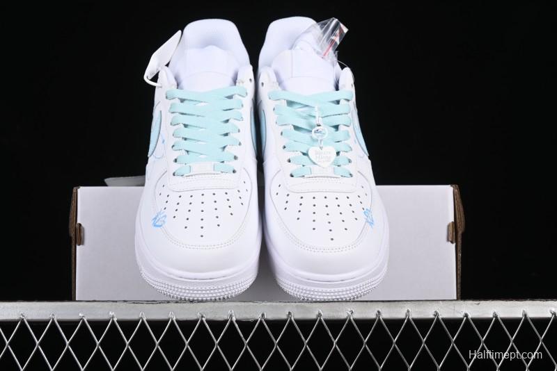 Nike Air Force 1 '07 Low Anime LOVE Series White Blue Spray Paint Casual Sneakers - CW2288-111