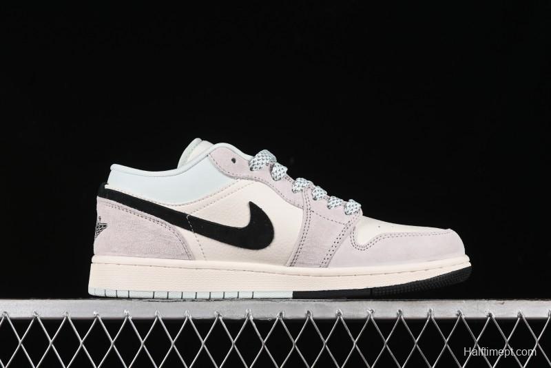 Nike Air Jordan 1 Low Stussy Collaboration - Black Blue Pigment Patchwork Retro Basketball Shoes - LJ6688-008