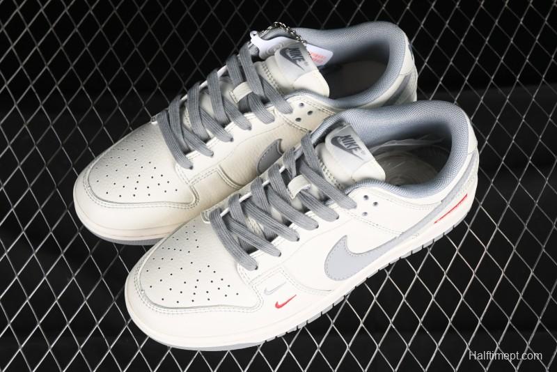 Nike SB Dunk Low Supreme Collaboration - Off White Gray Double Swoosh Anniversary Custom Low-Top Casual Skate Shoes - XX2025-317