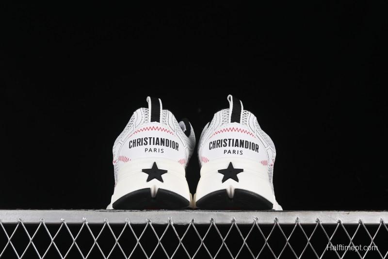 Dior Chrono Round Toe Lace-Up Lifestyle Casual Running Sneakers - 19W WHITE RED