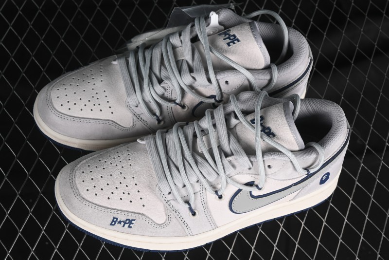 Nike Air Jordan 1 Low AJ1 Bape Collaboration - Grey Blue Retro Basketball Shoes with Custom Laces - SJ9950-019