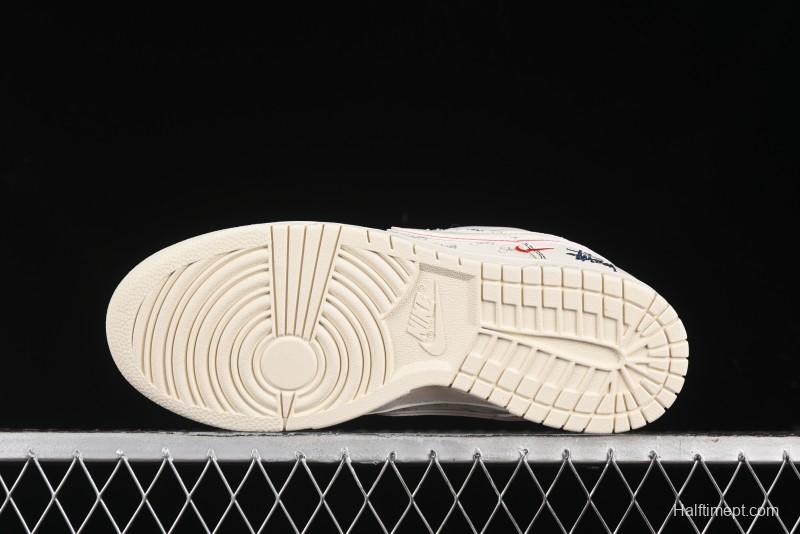 Nike SB Dunk Low Stussy Collaboration - Black Red Bunny Anniversary Custom Low-Top Casual Sneakers - XY1688-012