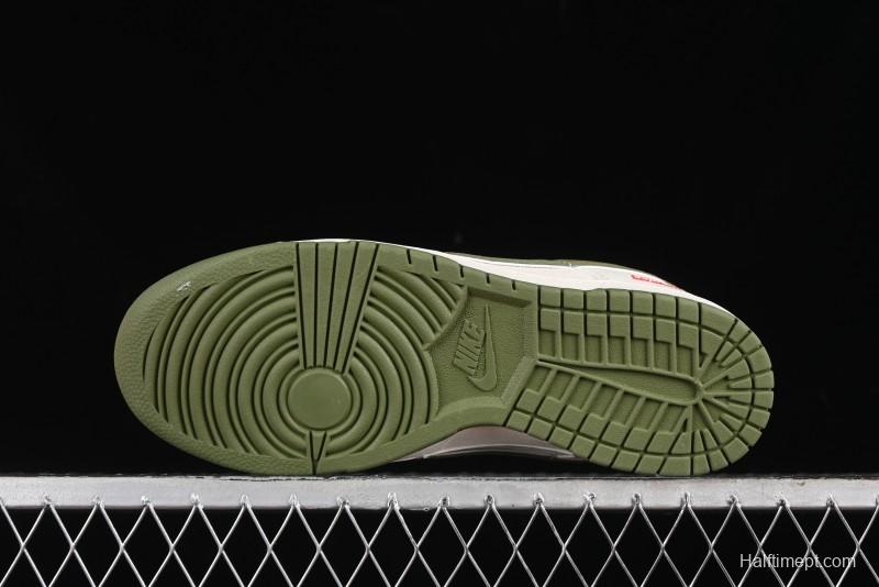 Nike SB Dunk Low Supreme Collaboration - Double Swoosh Beige Dark Green Anniversary High-End Custom Low-Top Casual Skate Shoes - XX2025-689