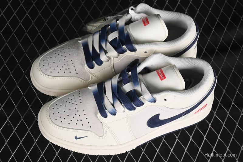 Nike Air Jordan 1 Low Supreme Collaboration - Deep Blue Two-Tone Sole Retro Basketball Shoes - SJ9950-020