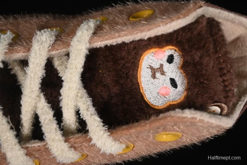 Converse Zoo Happy Pets Series High-Top Fleece-Lined Casual Sneakers with Animal-Themed Design - A12767C