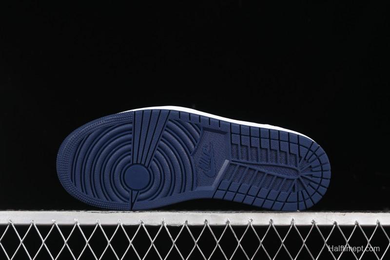 Nike Air Jordan 1 Low 85 Retro Sneakers in White with Metallic Blue Swoosh - FB9933-141