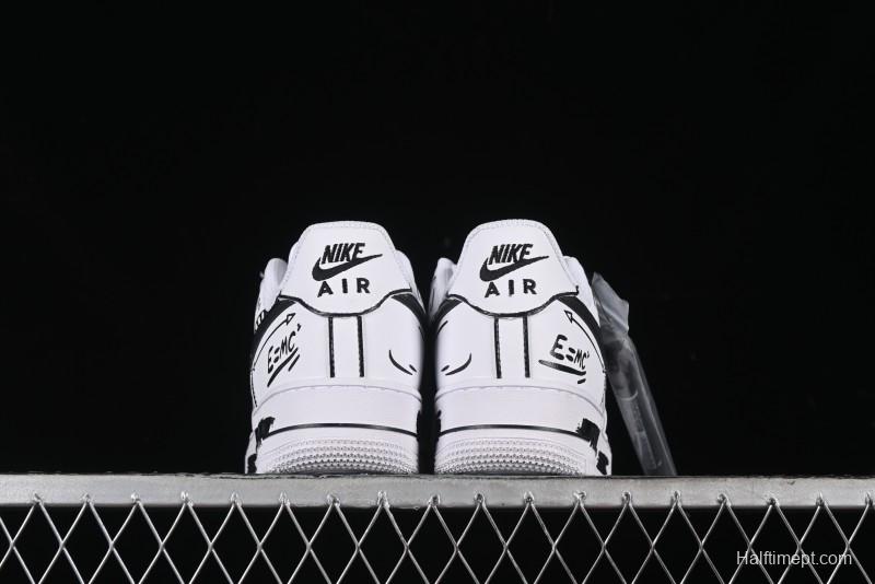 Nike Air Force 1 '07 Low Custom Casual Sneakers with Black and White Manga-Style Hand-Drawn Function Formulas - CT7724-111