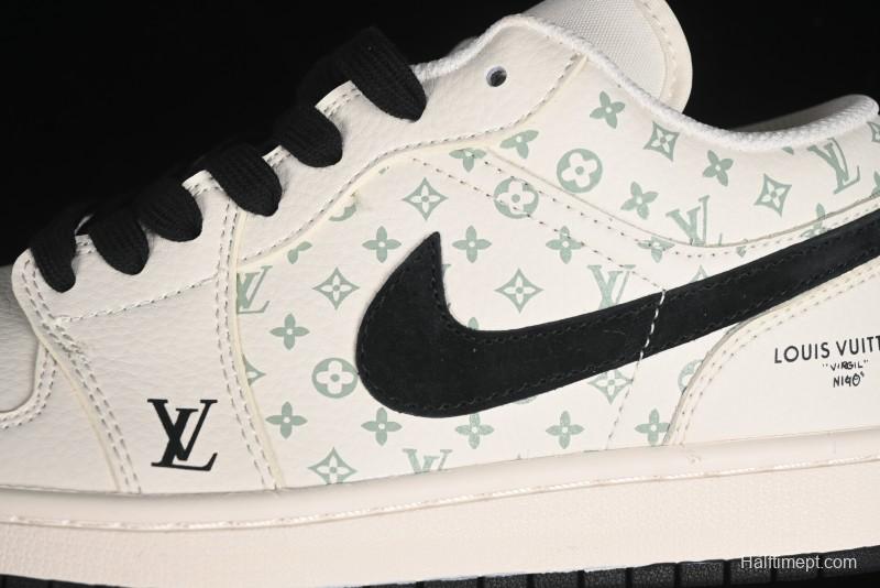 Nike Air Jordan 1 Low AJ1 LV Collaboration - Printed Dark Blue Swoosh High-End Custom Retro Basketball Shoes - WG8850-009