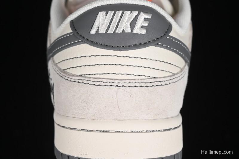 Nike SB Dunk Low Stussy Collaboration Patch Grey White Dark Grey Swoosh Anniversary Custom Low-Top Casual Skate Shoes - MM1089-024