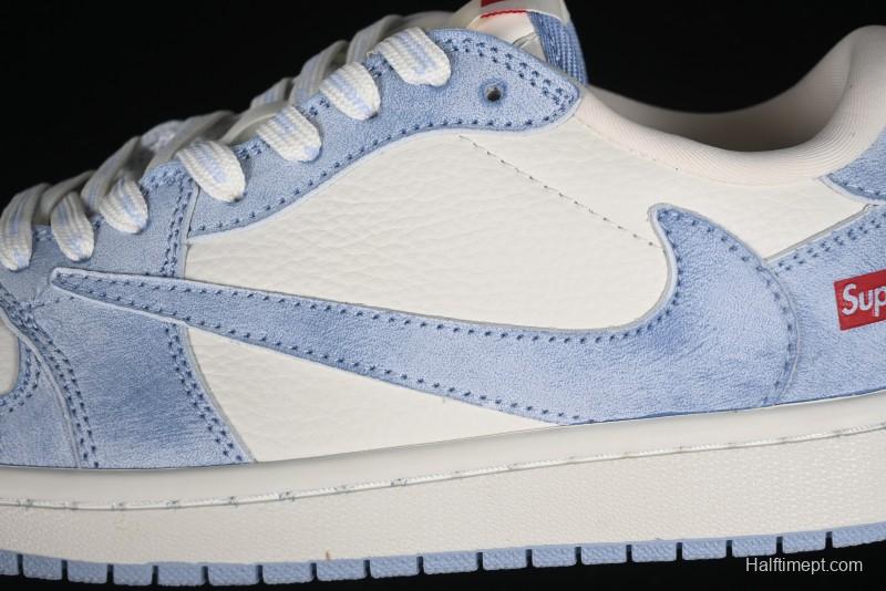 Nike Travis Scott x Fragment Design x Air Jordan 1 Low OG SP AJ1 Supreme Collaboration - Tie-Dye Blue Low-Top Casual Sneakers - CH6336-010