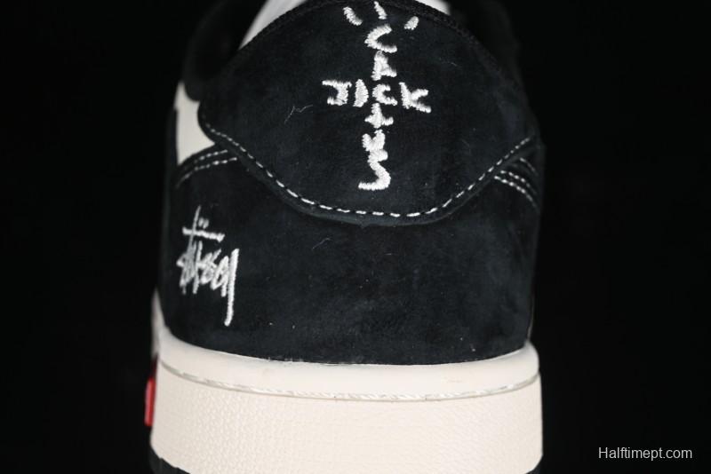 Nike Travis Scott x Fragment Design x Air Jordan 1 Low OG SP AJ1 Supreme Stussy Collaboration - Red Tab Black Warrior Low Top Casual Sneakers - SJ2068-124