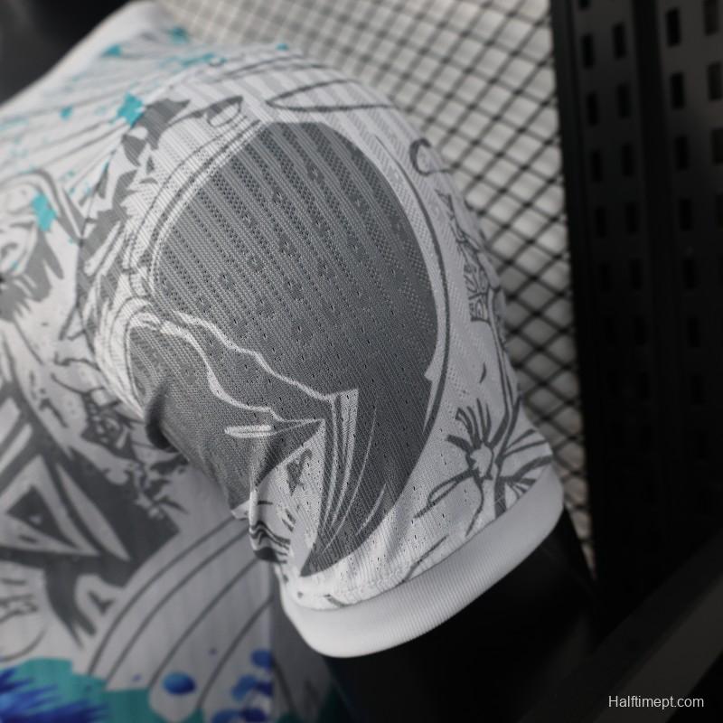 Player Version 2025 Brazil White with Blue Macaw Jersey