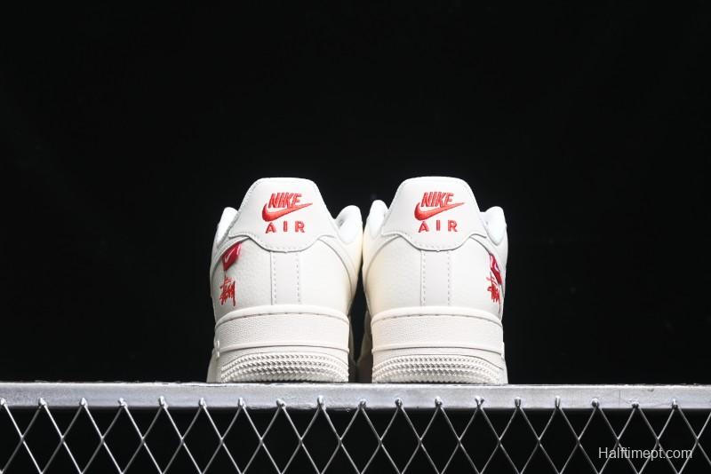 Nike Air Force 1 '07 Low Stussy Collaboration - AF1 White Red Label Low-Top Casual Sneakers - SJ6698-016