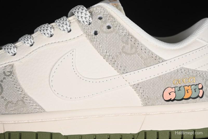 Nike SB Dunk Low Gucci Collaboration - Smoke Green Anniversary High-End Custom Low-Top Casual Skate Shoes - XX2025-389