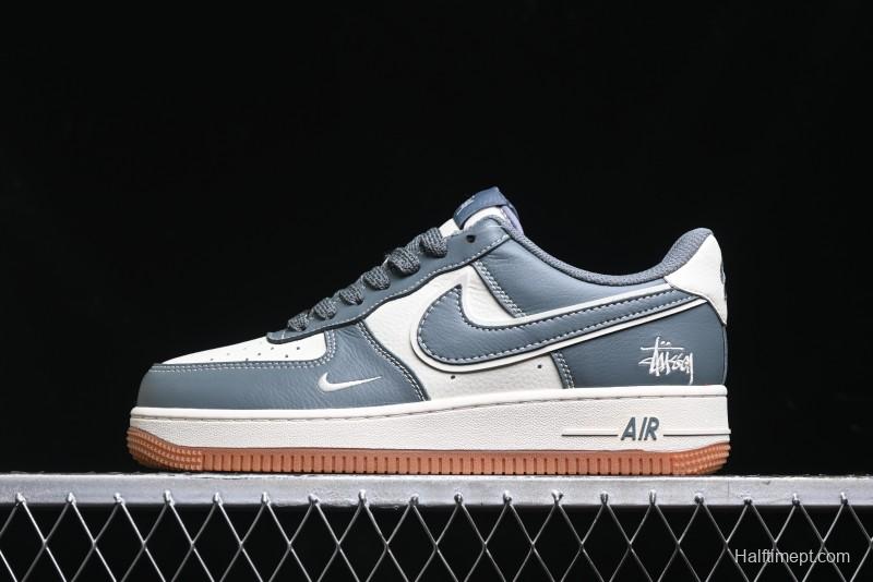 Nike Air Force 1 '07 Low Stussy Collaboration - Grey White Gum Sole Low-Top Casual Sneakers - XZ9688-101