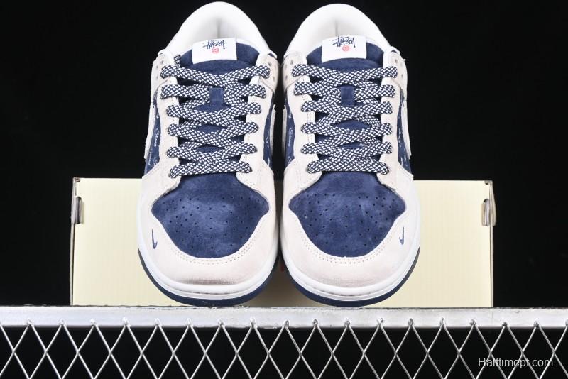 Nike SB Dunk Low Stussy Collaboration - Light Blue Pig Anniversary High-End Custom Low-Top Casual Skate Shoes - XX2025-528