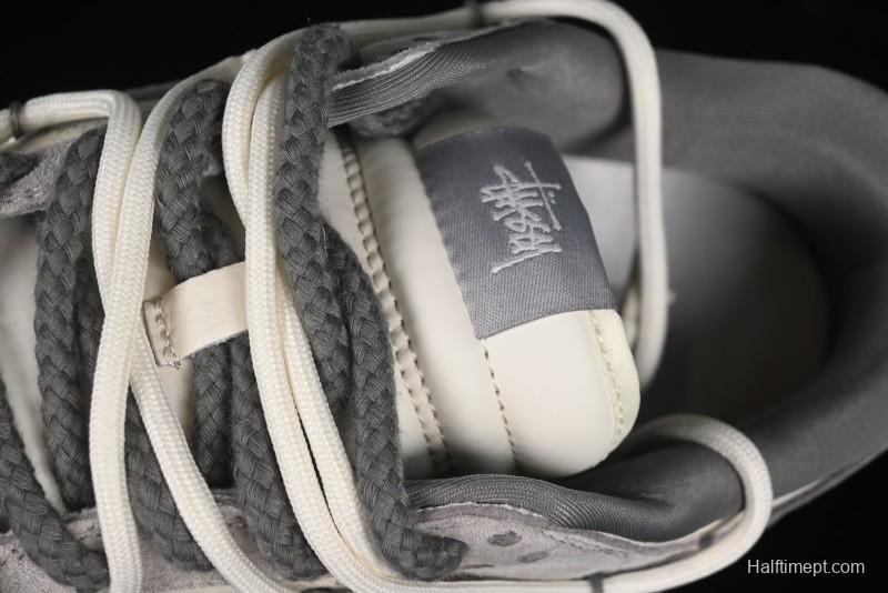 Nike SB Dunk Low Stussy Collaboration - Strap Grey Embroidered Swoosh Anniversary Custom Low-Top Casual Skate Shoes - SJ2068-307