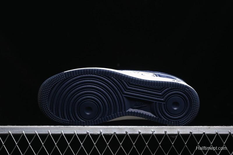 Nike Air Force 1 '07 Low Stussy Collaboration - Navy Red Print Casual Sneakers - XZ6188-350