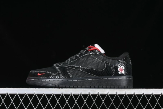 Nike Travis Scott x Fragment Design x Air Jordan 1 Low OG SP AJ1 Year of the Snake Limited Black Snake Web Low Top Casual Sneakers - CH6336-018
