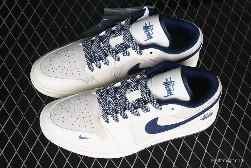 Nike Air Jordan 1 Low Stussy Collaboration - Light Grey Blue Hook Retro Basketball Shoes - SJ9950-046