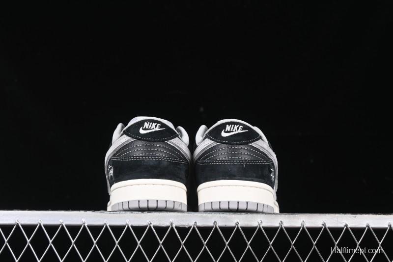 Nike SB Dunk Low Stussy Collaboration - Black Grey Pig Leather Anniversary Custom Edition Low-Top Casual Sneakers - XX3168-008