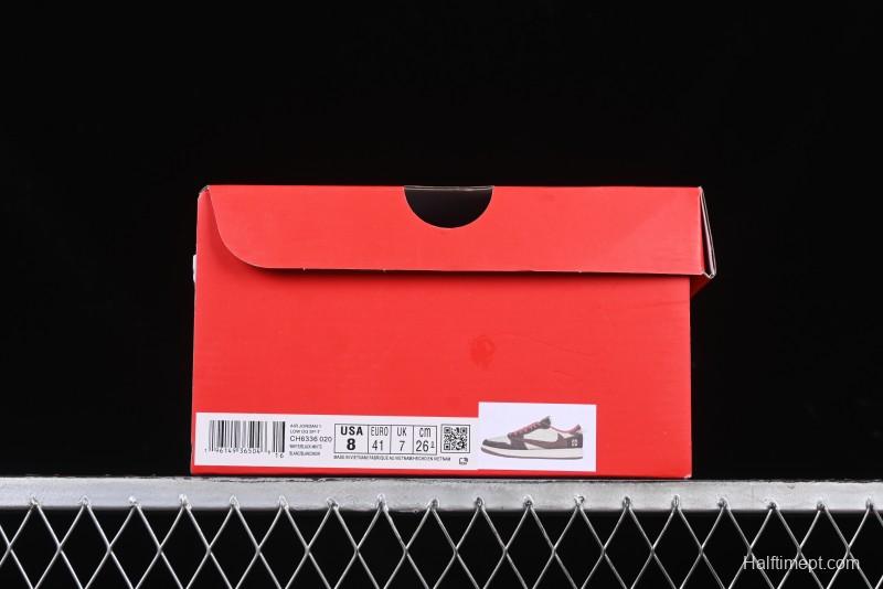 Nike Travis Scott x Fragment Design x Air Jordan 1 Low OG SP AJ1 Snake Year Limited Edition Snake Scale Red Hook Low Top Lifestyle Casual Sneakers - CH6336-020