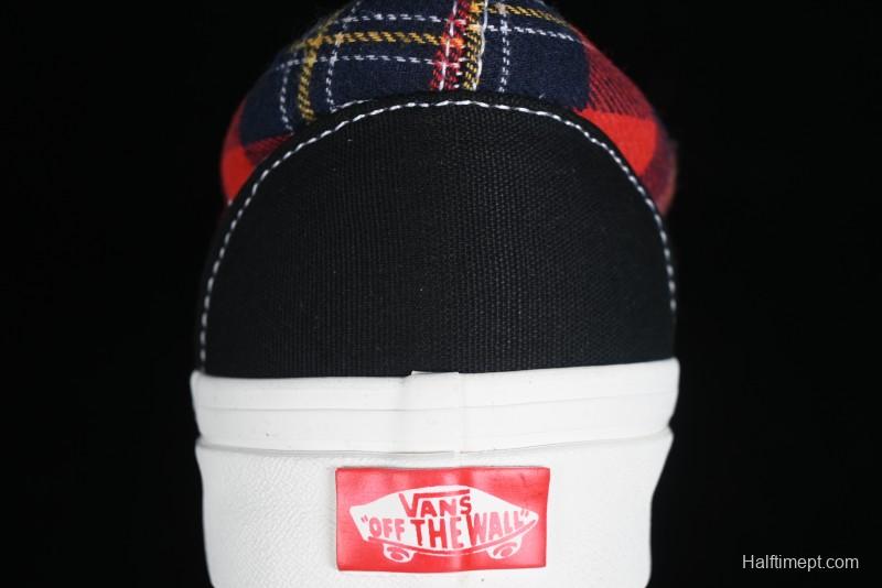 Vans Era Low-Top Skate Shoes with Black Canvas and Red Scottish Plaid Checkered Design - VN0A2RR1QWP
