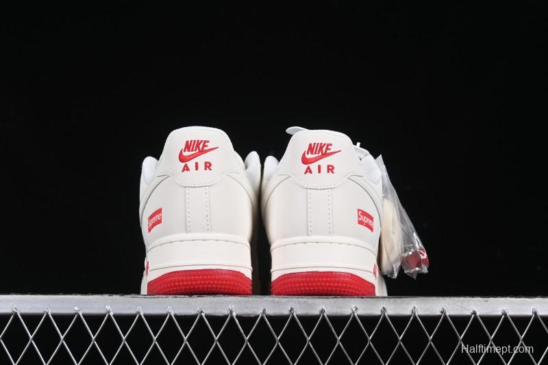 Nike Air Force 1 '07 Low Supreme Collaboration Beige Red Color Block Low-Top Casual Sneakers - BB7577-216
