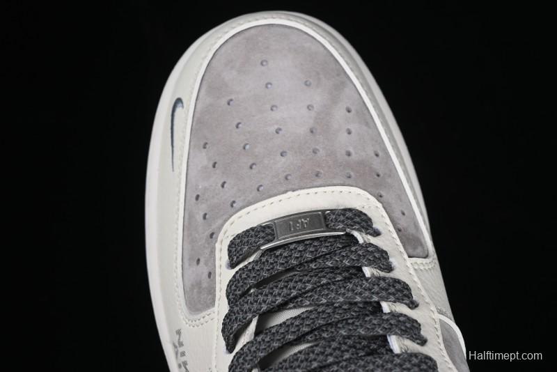 Nike Air Force 1 '07 Low Supreme Collaboration Custom Casual Sneakers with Grey Swoosh - DM6688-056