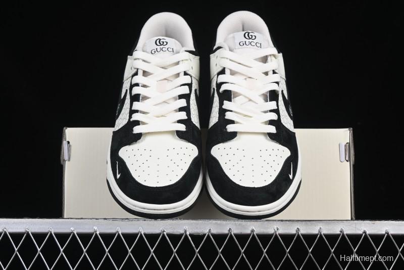 Nike SB Dunk Low Gucci Collaboration Black White Lettering Anniversary High-End Custom Low-Top Casual Skate Shoes - DJ2024-098