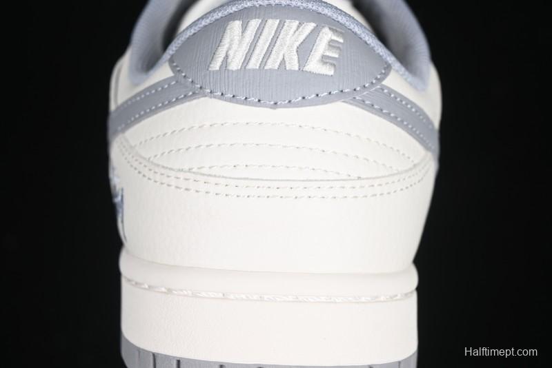 Nike SB Dunk Low Stussy Collaboration Light Grey Brushed Swoosh Anniversary Custom Low-Top Casual Sneakers - XX2025-608