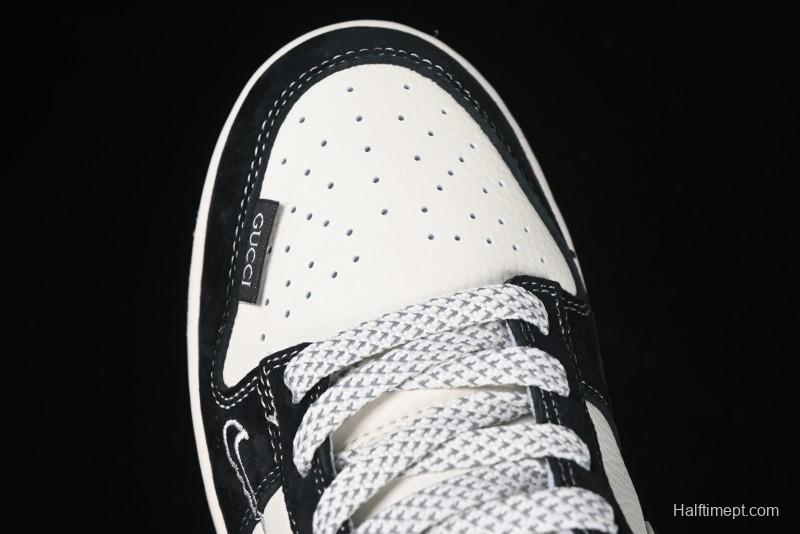 Nike SB Dunk Low Stussy x Gucci Triple Collaboration - Irregular Black Swoosh Anniversary Custom Low-Top Casual Sneakers - FC1688-196