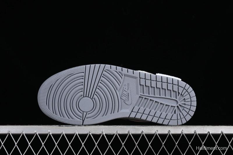 Nike Air Jordan 1 Low AJ1 Panda Prank Modern Gray Floral Low-Top Casual Sneakers - 553560-053