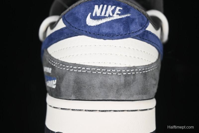 Nike SB Dunk Low Supreme Collaboration - Grey White Blue Swoosh Lace-Up Anniversary Customized Low-Top Casual Skate Shoes - XS1186-100