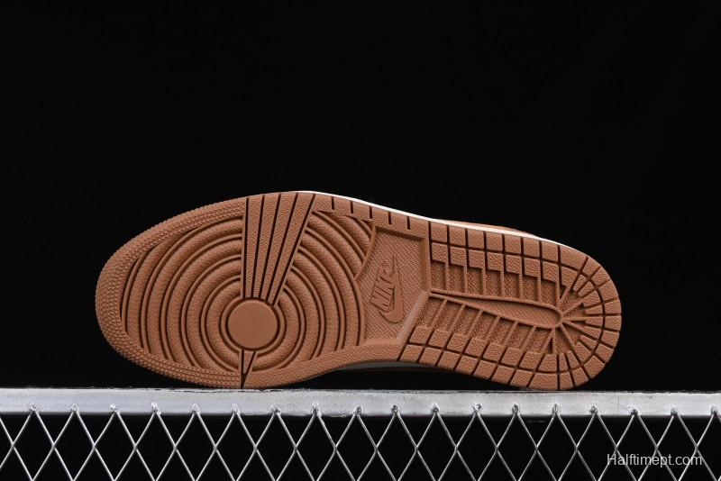 Nike Travis Scott x Fragment Design x Air Jordan 1 Low OG SP AJ1 Mocha Gold Low-top Casual Sneakers - DM7866-040