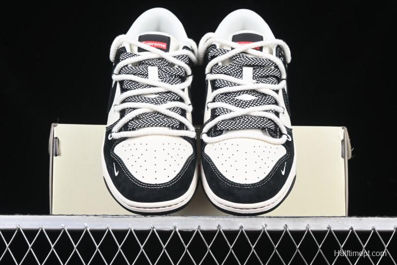 Nike SB Dunk Low Supreme x Stone Island Triple Collaboration Strap Patch Black Swoosh Anniversary Custom Low-Top Casual Skate Shoes - YX5066-202