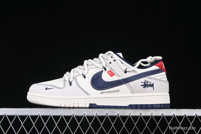 Nike SB Dunk Low Stussy Anniversary Edition High-End Custom Sneakers with Lace-Up Design in Grey White and Navy - YX5066-240