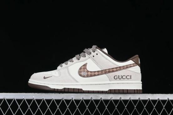 Nike SB Dunk Low Gucci Collaboration Monogram Beige Brown Swoosh Anniversary Custom Low-Top Casual Skate Shoes - DJ2024-059