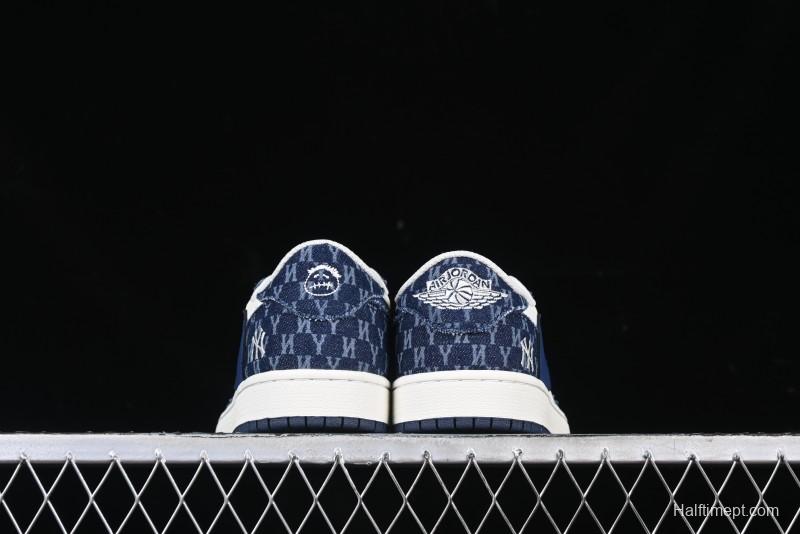 Nike Travis Scott x Fragment Design x Air Jordan 1 Low OG SP AJ1 MLB Collaboration White Blue Denim Low-top Casual Sneakers - DM7866-051