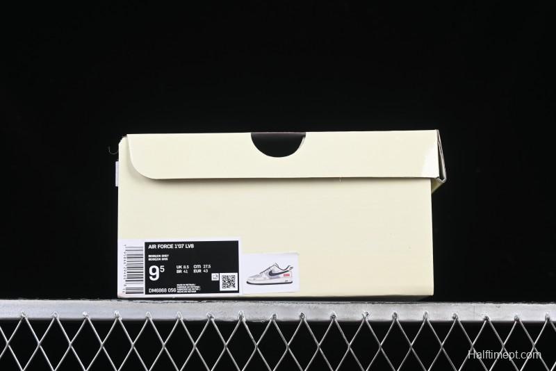 Nike Air Force 1 '07 Low Supreme Collaboration Custom Casual Sneakers with Grey Swoosh - DM6688-056